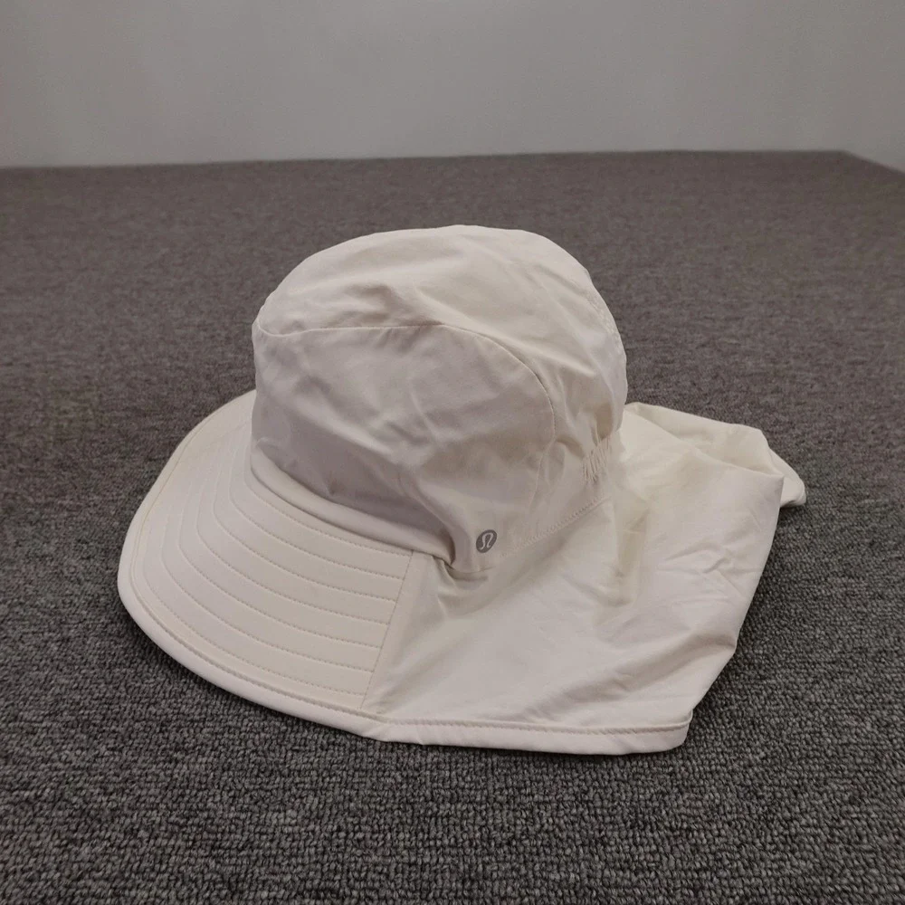 Lululemon Hat Sun Womens Large White Wide Brim Neck Flap Adjustable Chin Strap